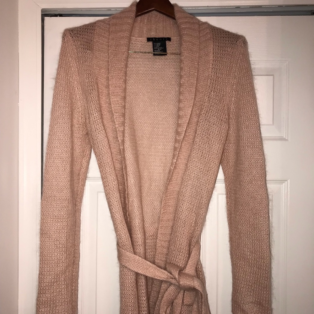 Theory wrap sweater in blush pink